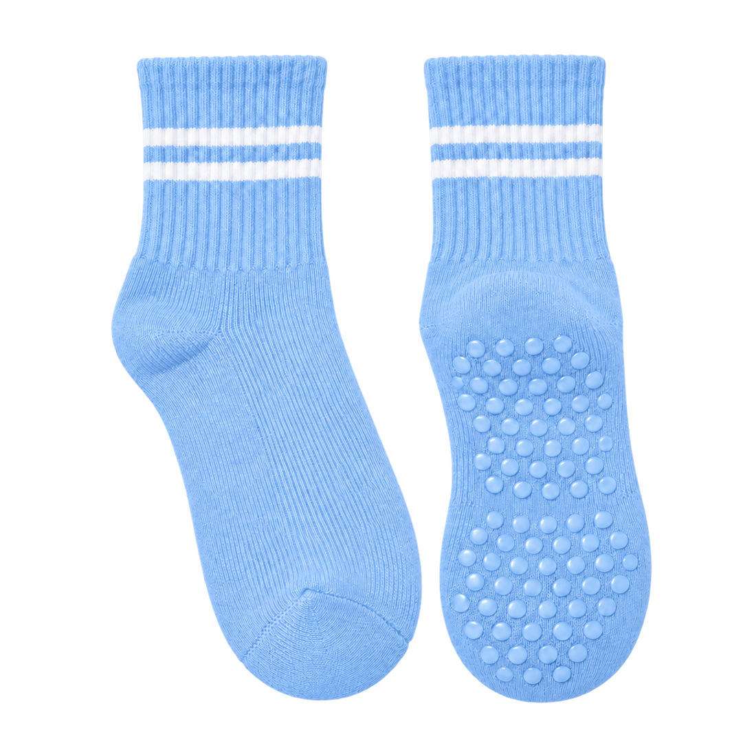 Light Blue striped Pilates grip socks, blank pair ready for personalization