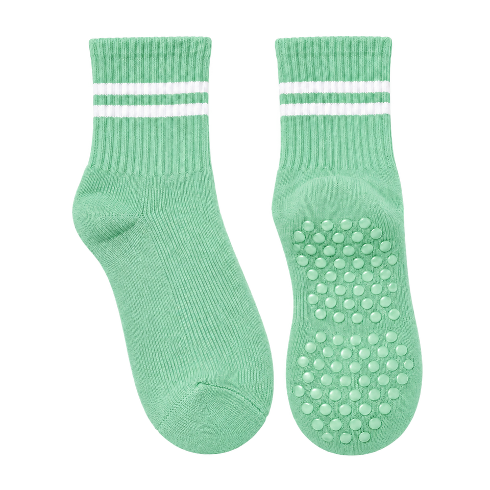Mint Green striped Pilates grip socks, blank pair ready for personalization
