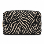 Zebra-print cosmetic pouch, front view