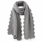 Gray scallop edge cozy scarf, loosely wrapped, front view