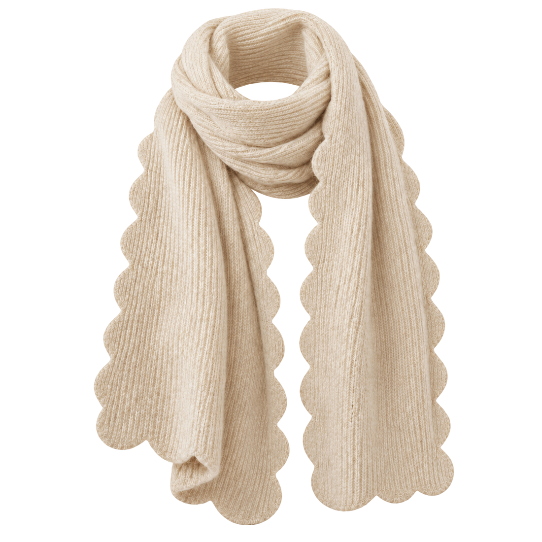 Ivory scallop edge cozy scarf, blank front ready for personalization