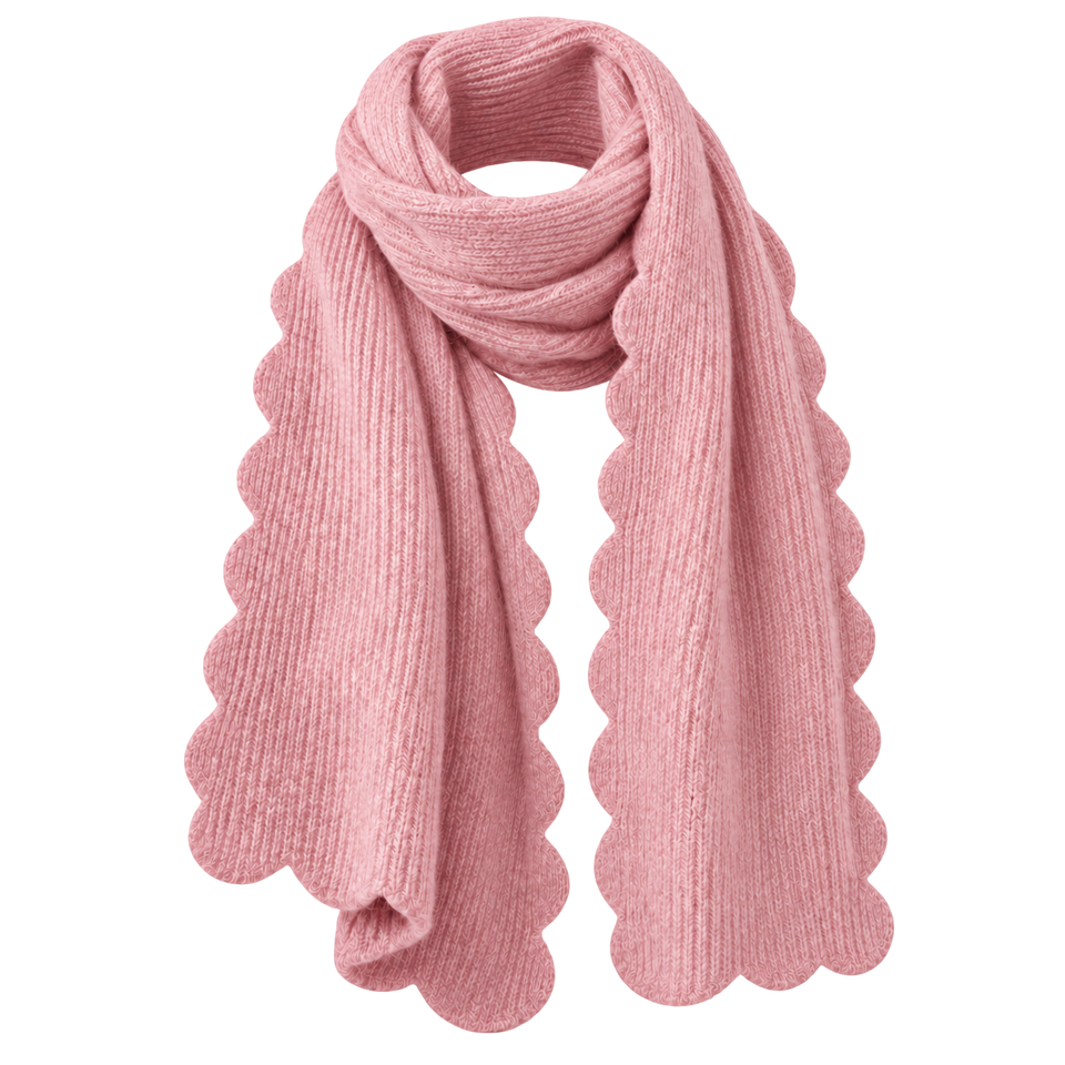 Pink scallop edge cozy scarf, blank front ready for personalization