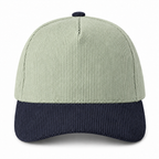 Sage and navy two-tone corduroy trucker hat, front view